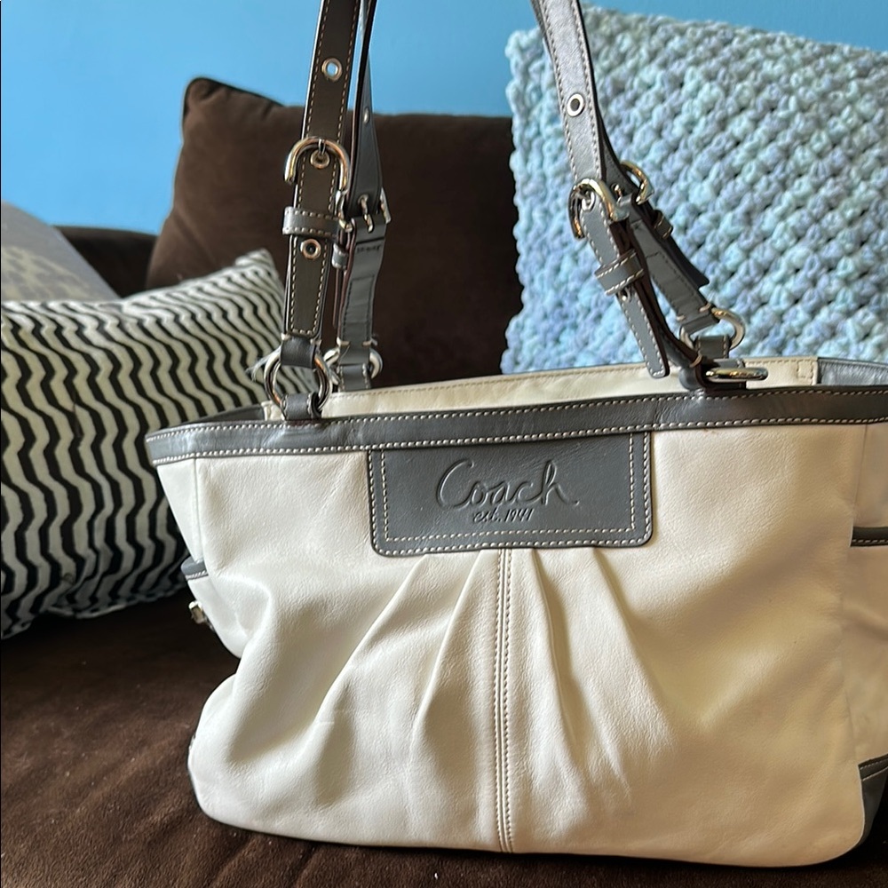 Coach Gray and Off White East West Gallery Tote